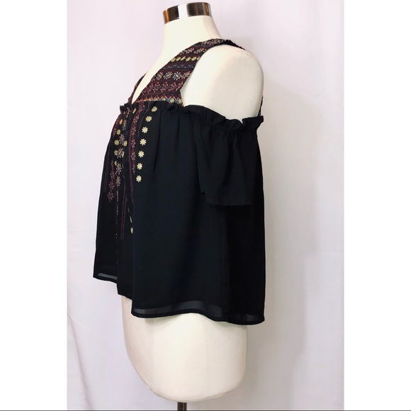 -N/A-A&F Embroidered Cold Shoulder Chiffon Blouse XS - Picture 3 of 6